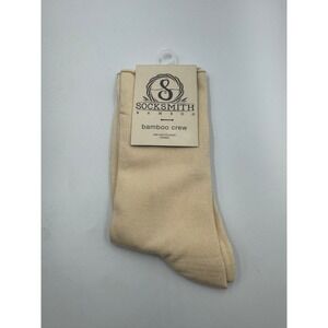 Socksmith Bamboo Crew Socks Womens 9-11 Beige Solid Roll-Top Seamless Toe Active